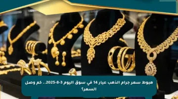 هبوط سعر جرام الذهب عيار 14 في سوق اليوم 3-8-2025.. كم وصل السعر؟
